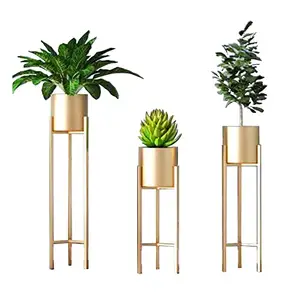 Indoor Huis En Tuin Decor Bloemenplanter Pot Stand Met Plantenbak Van 3 Gouden Zwart En Waite