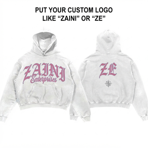 Women Acid Wash Hoodie 400 GSM Cotton Polyester Faffle Fleece Oversized Cropped Light Grey Custom Screen Print Logo Premium - Product Image 1