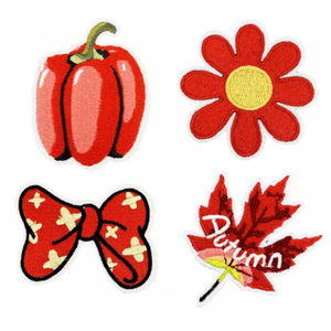 Assortiment de patchs thermocollants brodés en toile PVC écologique à thème rouge pour chapeaux et sacs - Product Image 3