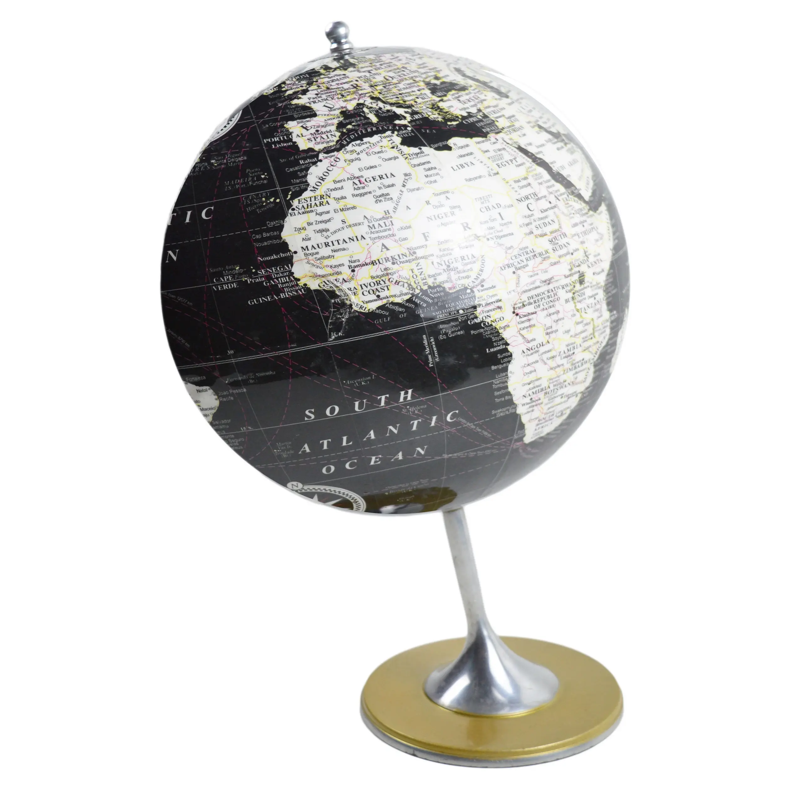 Тенденция, серебристая и черная окрашенная карта мира, глобус со стендом, посуда, глобус для офисной лаборатории и школы, география