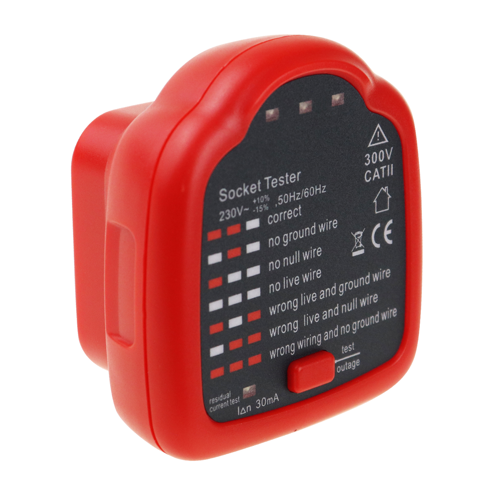 Tester per prese - 230 V AC - CAT II 300V