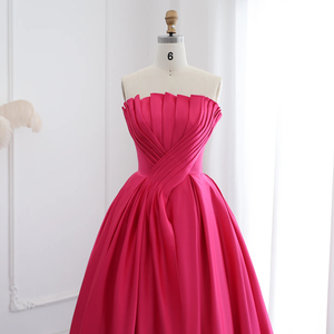 Robes de <span class=keywords><strong>soirée</strong></span> formelles de style bohème Jancember SF011, fuchsia, plissées, coupe trapèze - Product Image 3