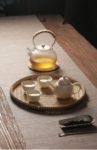Bandeja Redonda de Bambú Estilo Boho, Bandeja de Servicio Vintage Bohemia con Asa, Bandeja para Té Hecha en Vietnam por Fba Amazo - Product Image 4