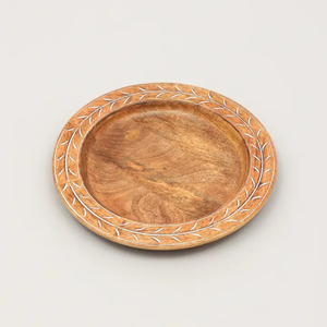 Assiette de service ronde en bois massif faite à la main pour la décoration de table à manger à la maison, assiettes décoratives écologiques - Product Image 2