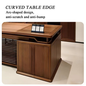 Retro Brown Solid Wood Rectangular Executive <b>Desk</b> with Mortise-And-Tenon Structure Curved Edge 1-Year Warranty - Product Image 2