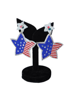 Pendientes de Cristal con Forma de Estrella, Hechos a Mano con Cuentas, Estilo Haryana, Color Rojo, Blanco y Azul Patriótico, Bordados con Cuentas, para Mujer - Product Image 5