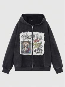 Sudadera con capucha con estampado personalizado para hombre Vintage/estilo cremallera en tela transpirable y cómoda algodón polar lavado con ácido - Product Image 2