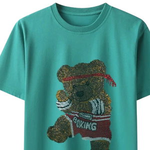 เสื้อยืดลายหมีชกมวยประดับพลอยเทียมออกแบบได้เองเสื้อยืดลายการ์ตูนวิบวับเสื้อยืดแนวสตรีทสวมใส่ได้ทั้งชายและหญิง - Product Image 2