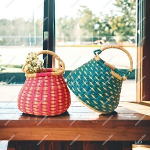 Colorful Mini Indoor Planter Reusable Rattan Table Top Flower <b>Pots</b> Handicraft Bamboo <b>for</b> Living Room Home Decor - Product Image 4