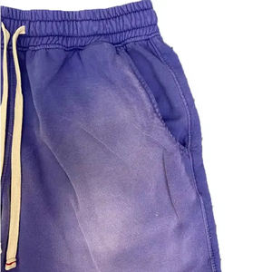 Custom <b>Men's</b> Vintage Acid Wash <b>Shorts</b> Sun Dye Fade Elastic Waist Mid Waist High Street Style Raw Edge Puff Printing Eco-friendly - Product Image 3