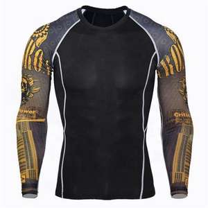 Concevez votre propre rashguard MMA à manches longues, t-shirt personnalisé imprimé en sérigraphie pour hommes, anti-UV, respirant, séchage rapide - Product Image 5