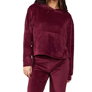 Último diseño <span class=keywords><strong>Pullover</strong></span> Velvet Hoodie Ladies Heavyweight Regular Fit Cordón Velour Hoodie Mujeres Venta al por mayor Sudadera con capucha para niñas - Product Image 1