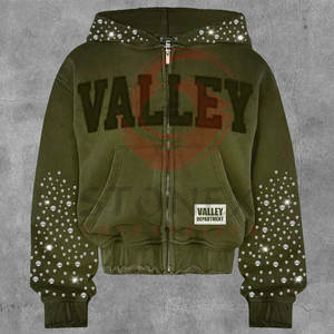 YKK Full Zipper <b>Hoodie</b> for Men 100% French Terry Cotton High Quality Embroidered <b>Rhinestones</b> Custom Sizes OEM Service Autumn - Product Image 3