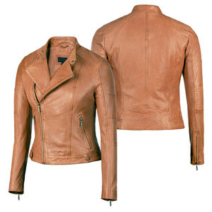 Servicio OEM Chaqueta de cuero de moda Camel Color teñido Chaquetas de cuero de las mujeres Chaquetas de cuero de calidad superior de encargo - Product Image 1
