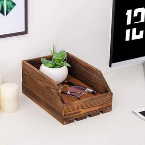 Rustic Brown Wood Paper Nesting Tray Stackable Document Storage <b>Crate</b> File Organizer Tabletop Wooden <b>Box</b> Basket Letter Holder - Product Image 6