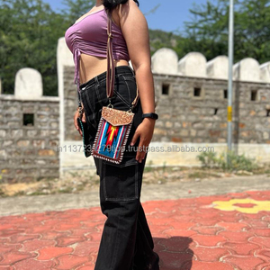 กระเป๋าคาดลำตัวหนังแจ็คการ์ดสะพายข้างสำหรับโทรศัพท์สไตล์วินเทจผ้ามัลติแอซเทคกระเป๋าคล้องข้อมือเล็กๆลายควิลท์ไม่เหมือนใคร - Product Image 2