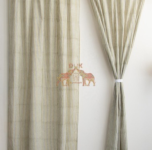 Hand Block Striped Printed Cotton <b>Curtains</b> Set Striped Design <b>for</b> Bedroom Door And <b>Window</b> <b>Curtains</b> - Product Image 5