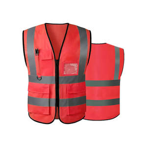 Chalecos de seguridad con logotipo personalizado Chaleco de construcción con 5 bolsillos y cremallera para hombres Chaleco reflectante de trabajo exterior de malla - Product Image 3