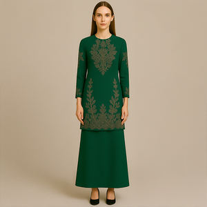 Ensemble d'abaya musulman brodé à la main multicolore traditionnel modeste antistatique respirant coton Baju Kurung grande taille pour - Product Image 4