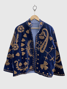 Chaqueta con Cuello Mao y Patrón Geométrico Bordado a Mano, Manga Larga, Estilo Blusón de Terciopelo para Adultos, Ropa de Otoño - Product Image 1