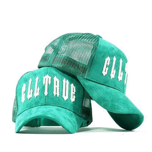 Trendy Outdoor 5 Panel 3D Trucker Hat Gorra de malla de gamuza Logotipo bordado personalizado Unisex Sombrero al por mayor - Product Image 6