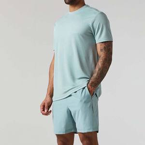 Summer Breathable Street Style T Shirts Shorts <b>Set</b> Casual Blank 100% Cotton Men Custom Logo 2-Piece <b>Twin</b> <b>Set</b> - Product Image 3