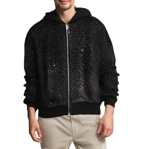 Sweat à capuche zippé en coton pour homme, col montant, doublure polaire tricotée, manches longues, avec logo personnalisé et strass, idéal pour l'hiver - Product Image 4