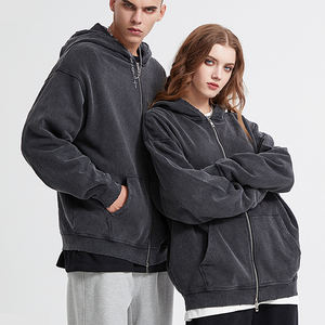 Heavy Pound 420g anillo de lana cremallera Sudadera con capucha Algodón puro hecho antiguo retro ribete daño sudaderas con capucha unisex Sudaderas con capucha - Product Image 1