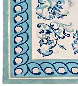 Luxury Hand-Tufted Blue and Ivory Floral Ornate Square Area Rug Wool Living Room <b>Carpet</b> 8x8 ft - Product Image 1