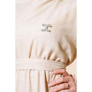 Robe en lin à manches plissées Beige - Product Image 2