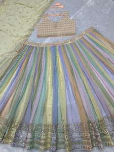 Bordado Georgette de imitación y trabajo de secuencia Lehenga y Choli con borde de encaje de cuatro lados pesado Dupatta - Product Image 4