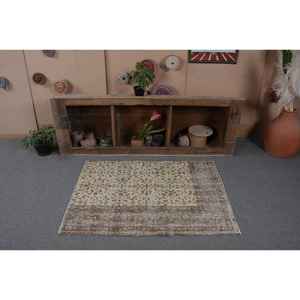 Classic Beige Brown 3.1 X 4.2ft Vintage Turkish <b>Rug</b> <b>Large</b> Area Wool Patchwork Design for Hallway <b>Bedroom</b> Latex for Room Bedside - Product Image 4