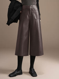 Pantalones Casuales Rectos de Cuero Negro con Cordón para Mujer, Estilo Coreano Holgado y Drapeado para Otoño e Invierno - Product Image 3