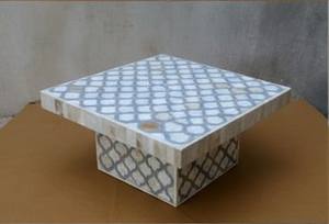 Venta al por mayor de soporte de pastel de tamaño personalizado cuadrado con incrustaciones de hueso ecológicas hechas a mano, mesa de lujo con acento de diseño floral artístico - Product Image 2