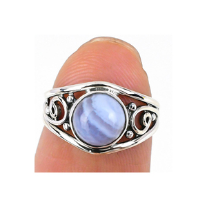 Anillo de joyería de plata de ley sólida 925 hecho a mano con piedras preciosas de ágata de encaje azul a la venta ODM OEM proveedor mayorista joyería - Product Image 1