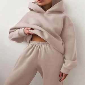 Survêtements d'automne et d'hiver en molleton pour femmes-Ensemble deux pièces-Sweatshirt à capuche-Sport Jogger - Product Image 3