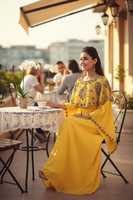 Kaftan Islamique pour Femmes en Gros de Dubaï, Grande Taille, en Mousseline de Soie Légère et Polyester, Longueur Ras du Sol, Perlé, Fait Main, Ourlet Évasé AWAIS