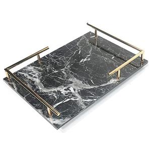 Bandeja decorativa de mármol, joyería de forma redonda, bandeja de baño de mármol, decoración de almacenamiento, bandeja elevadora de marco metálico - Product Image 3