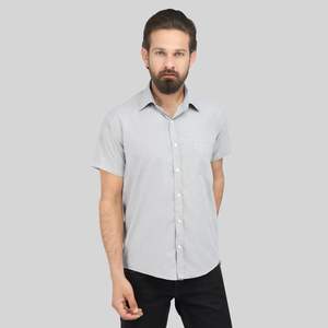 Chemise décontractée pour homme 100% coton à manches courtes rayée, col rabattu, fermeture à boutonnage simple, tissu popeline respirant, été, ODM - Product Image 5