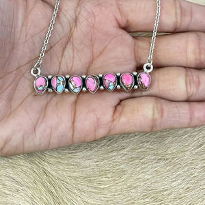 Handmade Rhodium/Gold Plated Sterling Silver Cotton <b>Candy</b> Turquoise Bezel Setting <b>Necklace</b> Unique Pastel Gemstone Jewelry - Product Image 1