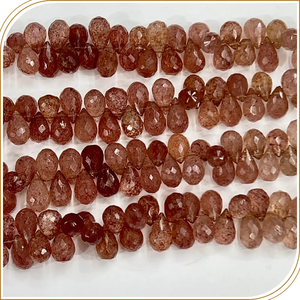 พลอยควอตซ์สตรอเบอร์รี่สีชมพูธรรมชาติ เกรด AAA ทรงหยดน้ำเจียระไน ขนาด 8 นิ้ว ขนาดเม็ด 5-6 มม. - Product Image 5