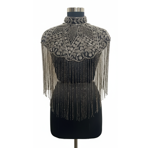 Vestido de Fiesta de Noche con Cuello Alto y Flecos Florales con Lentejuelas y Cuentas, Estilo Vintage con Silueta de Burbuja para Mujer - Product Image 1
