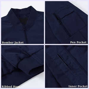 Venta al por mayor personalizado ligero Premium hombres 100% algodón forro polar invierno bombardero chaqueta cuello alto rompevientos - Product Image 5