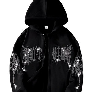 100% Cotton Lined Korean Rhinestone Custom Logo Design Men's Unisex Heavyweight <b>Waterproof</b> <b>Hoodie</b> - Product Image 1