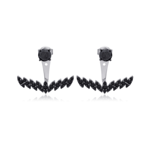 Black Zircon Stone Ear Jackets Earrings Turkish Wholesale Handcrafted 925 Sterling Silver Jewelry - Product Image 5