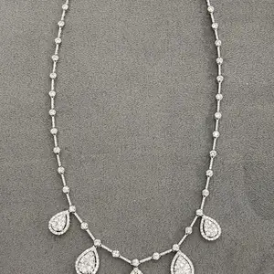 New Trendy Design Pear Shape Cluster Diamond Necklace 18KT White Gold Chain with VS Natural Diamond in G H Colour Plated