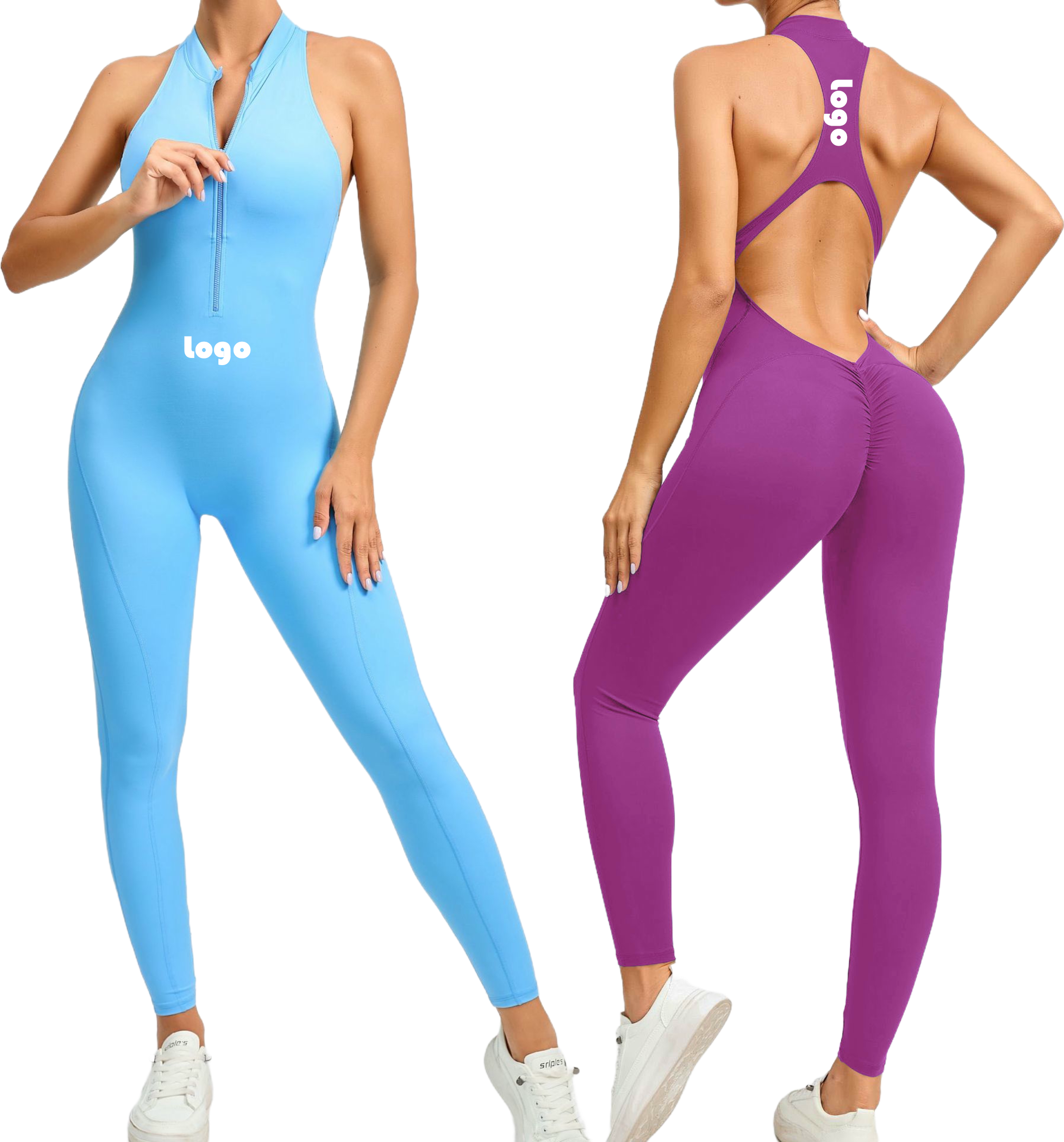 Women's One-Piece Yoga Sports Bodysuit with Zipper Cutout Back Hollow Back Jumpsuit for Running Fitness