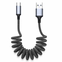 Kabel Spring Tipe C Retractable untuk CarPlay PD Pengisian Cepat, Kabel Data PVC Terjalin, Berbagai Panjang, OEM