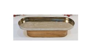 Aluminium Top Hammered Design Platter Wooden Base Natural Finished Platter Elegant for Serving Dates Fruits on <b>Table</b> - Product Image 4
