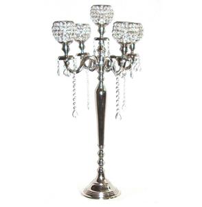 Candélabre en métal fait main de luxe avec bougeoirs perlés en cristal, centre de table et de sol, décoration de fête, support pour bougies chauffe-plat et pilier - Product Image 4